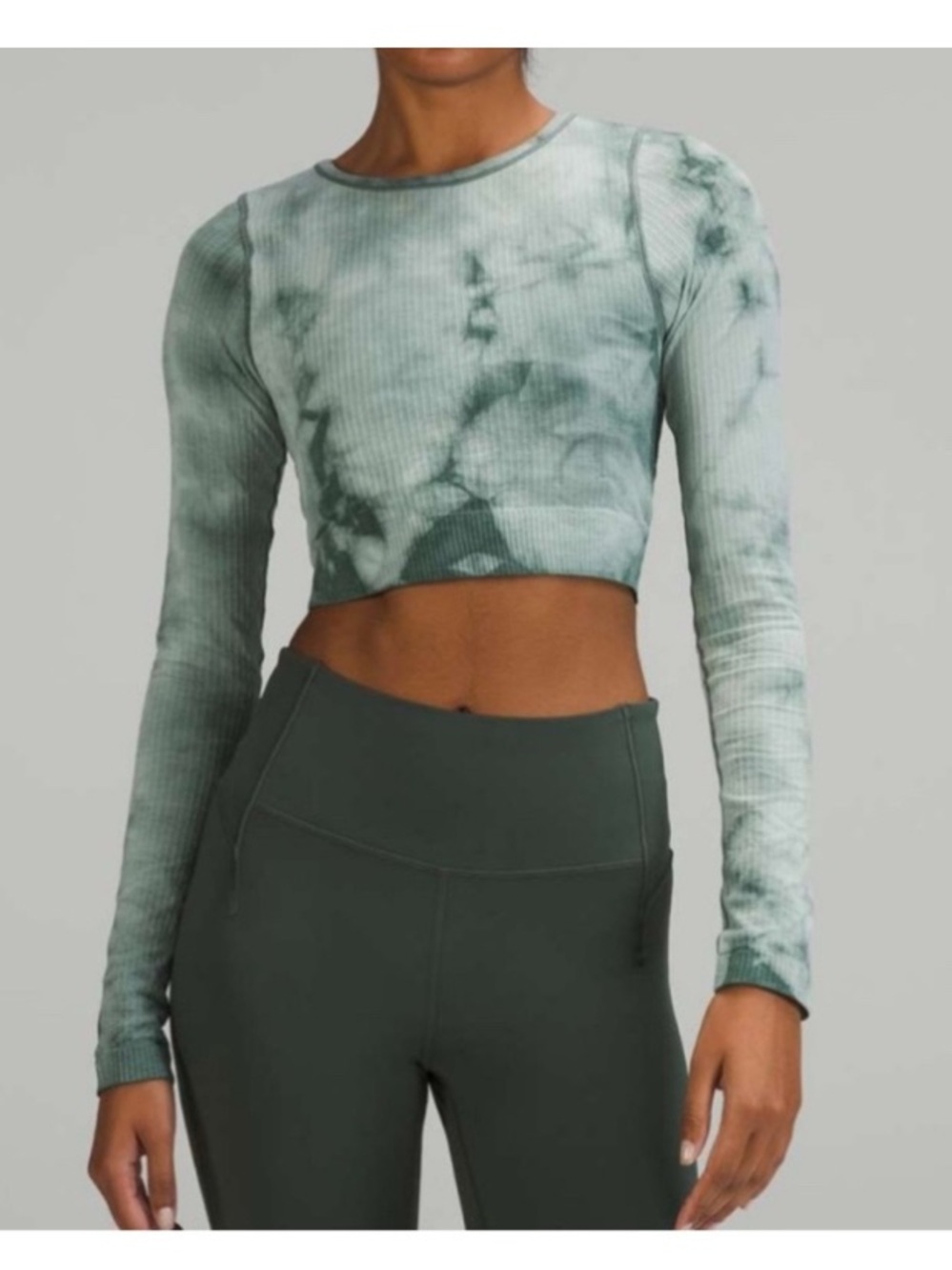 Lululemon Ebb To Street Marble Dye Long Sleeve CropTop Tidewater Teal Sz 6